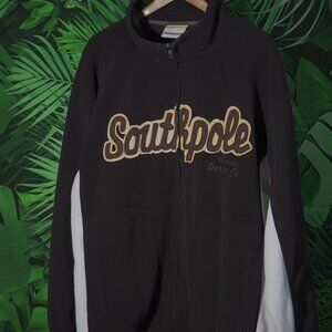 Vintage Y2k Southpole ZipUp Fleece Sweater Jacket Mens Large stitched patch logo